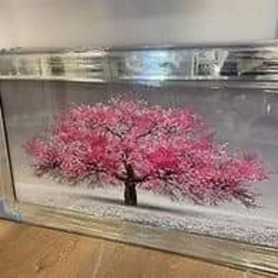 Biznest Blossom Tree Picture Pink 3D Glitter Liquid Art Mirrored Frame Wall Art 85X45Cm from B&Q