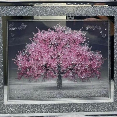 Biznest Crushed Crystal Silver Blossom Tree Modern 3D Glitter Liquid Art Wall Art 55X45Cm from B&Q