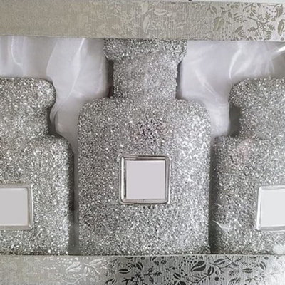 Biznest New Silver Crushed Diamond Sparkling Art On Empty Spray Bottle Ornament Vibrant Decor Pack Of 3 from B&Q