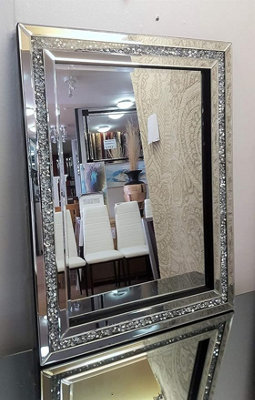 Biznest Biznest Crushed Diamond Crystal Glass Silver Frame Large Jewel Wall Mirror Loose Diamante New Crystal Square 60X80Cm from B&Q