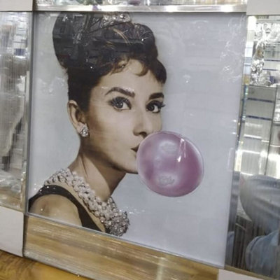 Biznest Modern Liquid Glitter Wall Art With Mirrored Edges 50X50Cm (Audrey Hepburn) from B&Q