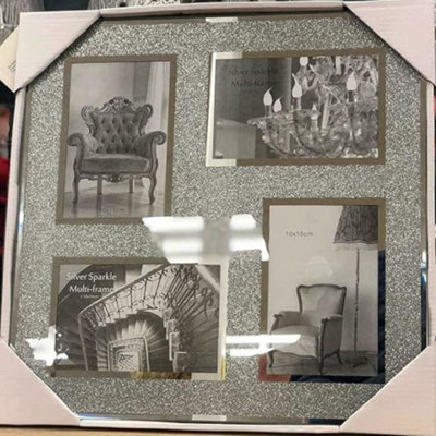 Biznest Crushed Crystals Photo Frame Silver Mirrored Crushed Jewel Crystal Diamante Picture Frame (4 Picture Frame) from B&Q