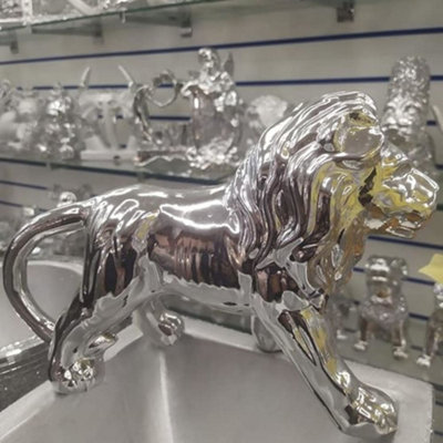 Biznest New Silver Crushed Chrome Diamond Sparkly Lion OrnamentShelf Sitter from B&Q