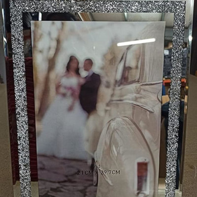Biznest Crushed Crystals Photo Frame Silver Mirrored Crushed Jewel Crystal Diamante Picture Frame (A4) from B&Q
