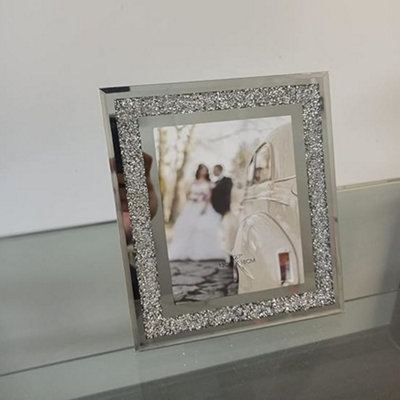 B&Q -  Crushed Crystals Photo Frame Silver Mirrored Crushed Jewel Crystal Diamante Picture Frame (7X5 Inch)