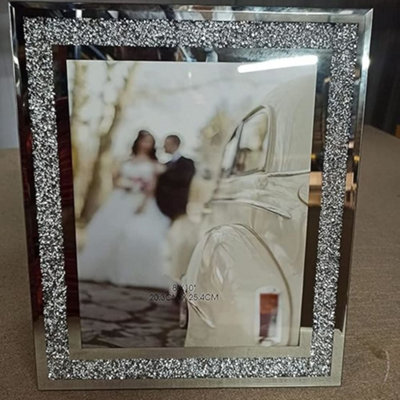 Biznest Crushed Crystals Photo Frame Silver Mirrored Crushed Jewel Crystal Diamante Picture Frame (8X10 Inch) from B&Q
