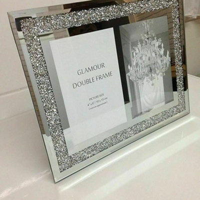 Biznest Crushed Crystals Photo Frame Silver Mirrored Crushed Jewel Crystal Diamante Picture Frame (Double Picture Frame) from B&Q