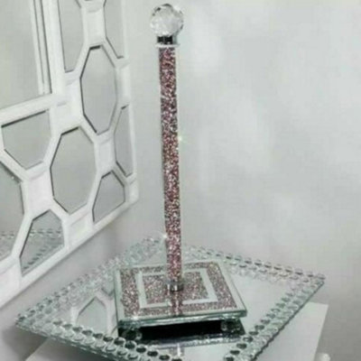 Biznest Kitchen Towel Tissue Holder Paper Roll Holder Crushed Diamond Crystal Pink Silver from B&Q