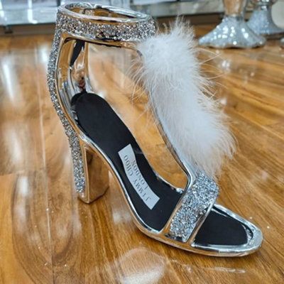 Biznest Crushed Diamond Silver CrystalStunning Sparkly White Feather Shoe Ornament, from B&Q