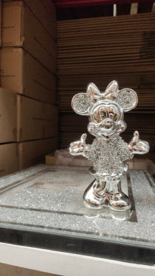 Biznest Stunning Silver Crushed Diamond Minnie Mouse Sparkle Ornament Bling Décor from B&Q