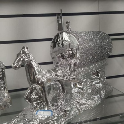 Biznest Silver Sparkle Ornament Bling Crushed Diamond Italian Horse Statue Figurine from B&Q