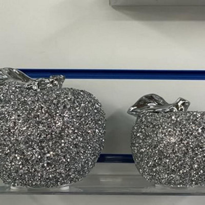 Biznest Xl Set Of 2 Silver Apple Set Sparkle Bling Ornament Crushed Diamond,home Décor from B&Q