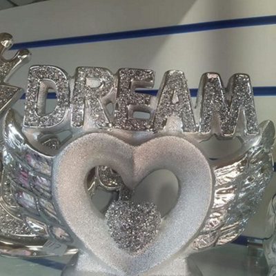 Biznest Crushed Dream Heart Wings For Love Silver Ornament Figurine Bling Diamond Display Decor Gift from B&Q