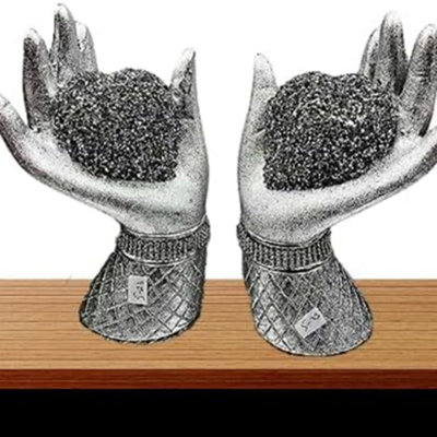 Biznest Silver Pair Of Heart In Hands Sparkle Bling Ornament Crushed Diamond Lovely Display Statue Decor Handicraft Ornament from B&Q