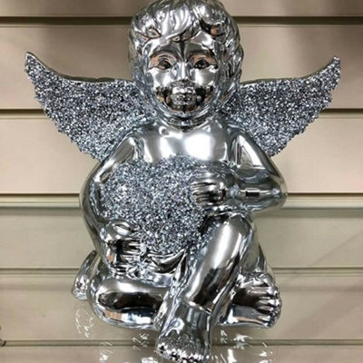 Biznest Crushed Diamond Angel Wings Boy Crystal Silver Sparkle Bling Ornament Shelves from B&Q