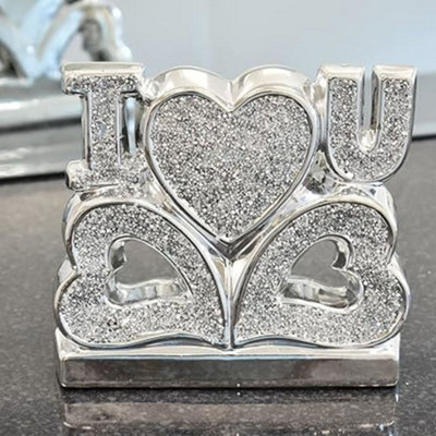 Biznest Silver Crushed DiamondI Love You With Two Heart Stand Figurine Ornament Home Décor from B&Q