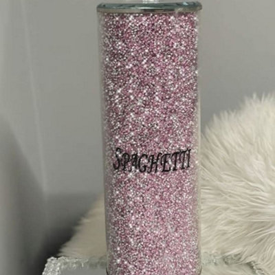 Biznest Latest Pink Silver Crushed Diamond Glass Spaghetti Jar Crystal Storage Round Tall from B&Q