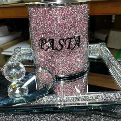 Biznest Latest Crushed Crystal Diamond Pink Pasta Jar Canister Kitchen Storage Round from B&Q