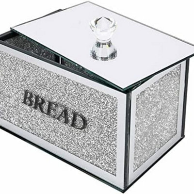 Biznest Crushed Crystal Diamond Bread Bin Box Jar Kitchen Storage Container 35Cm Glass Container (Silver) from B&Q