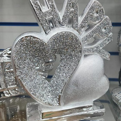 Biznest Crushed Diamond Silver Heart Happy Sparkle Ornament Bling Love Home Décor from B&Q
