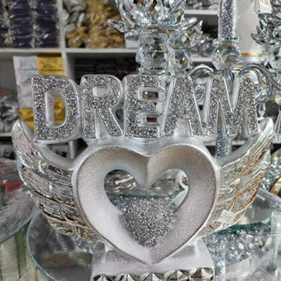 Biznest Dream Angel Heart With Wings Shelf Sitter Silver Sparkle Bling Ornament Crushed Diamond Gift. from B&Q