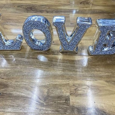 Biznest Love Sign Sparkle Silver Angel Crushed Diamond Angel Wing Letter Ornament