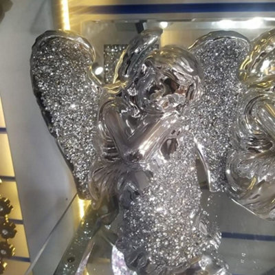Biznest Side Face Beautiful Crushed Diamond Sitting Angel Silver Sparkle Shelves Ornament Bling from B&Q