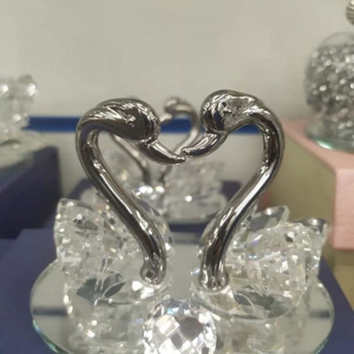 Biznest Crushed Crystal Diamond Swans Birds Ornament Shelf Sitter Silver Ornament Love Home Décor from B&Q