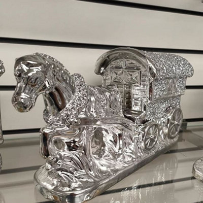 Deenz Silver Horse With Wagon Gypsy Crushed Diamond Carriage Ornament Shelf Sitter Bling from B&Q
