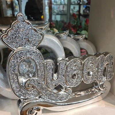 Biznest New Silver Crushed Diamond Encrusted Sparkly Queen Ornament Bling Diamante Home from B&Q