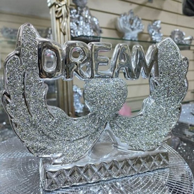 Biznest New Silver Diamond Ceramic Crushed Dream Heart With Wings Ornament Home Décor