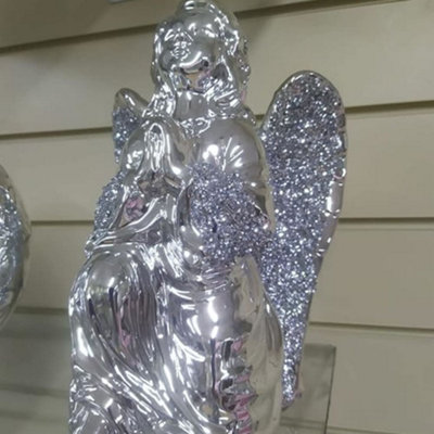 Biznest Stunning Silver Crushed Diamond Sparkly Angel Ornament Shelf Home Décor from B&Q