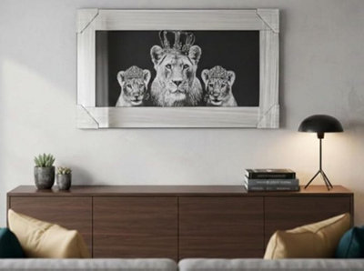 Biznest Lion Family King And Child With Crowns Liquid Art Wall 85X45Cm (2 Baby Girl) from B&Q