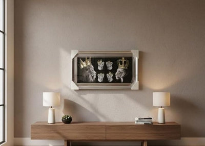 Biznest Large Wall Art Lion King Queen And Glasses Wall Mirrored Art Look 85X45Cm (Biz S1) from B&Q