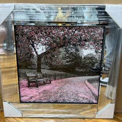 Biznest Modern Liquid Glitter Wall Art With Mirrored Edges Extra Large Size 55X55Cm (Bench Scene) from B&Q