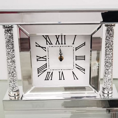 Biznest Crushed Jewel Mirror Wall Clock Roman Numbers Pillars Diamante Mirror Glass Clock H 27 X W 32 X D 8Cm from B&Q