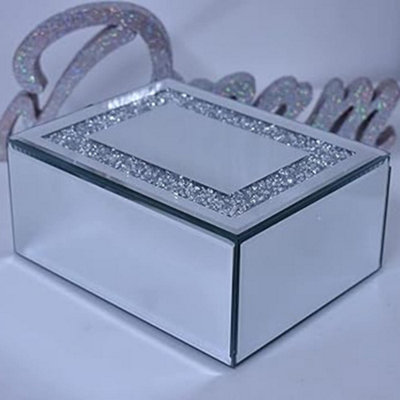 B&Q -  Glass Silver Mirrored Diamante Crushed Jewels Jewelry Box Mirrored Storage Box