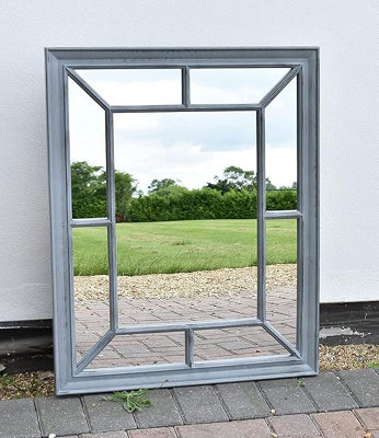 Biznest Large Grey Living Mirror Window Style Wall Mirror Rustic Look Distressed Simply Stylish Decor Mirror 76X60Cm from B&Q