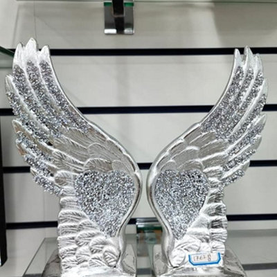 Biznest Crushed Crystal Pair Of 2 Angel Wings Figurine Silver Ornament Home Decor Secret Fairy from B&Q