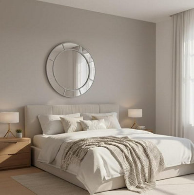 Biznest Large Round Window Wall Mirror Shabby Chic Art Deco Moroccan Silver 61X61Cm from B&Q