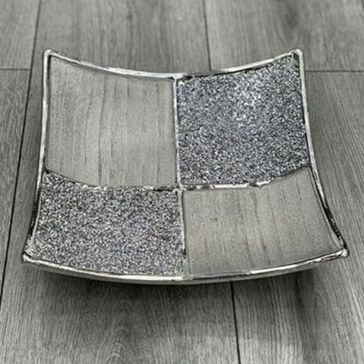Biznest Ceramic Diamond Fruit Bowl Tray Romany Wide Crushed Bling Centrepiece (Silver) from B&Q