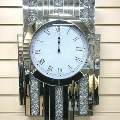 Biznest Mirrored Crushed Crystal Diamond Mantel ClockWall Hanging Decor Clock from B&Q