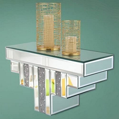 Biznest Large Mirrored Diamante Jewel Crystal Art Deco Floating Mirror Wall Shelf Shelves from B&Q