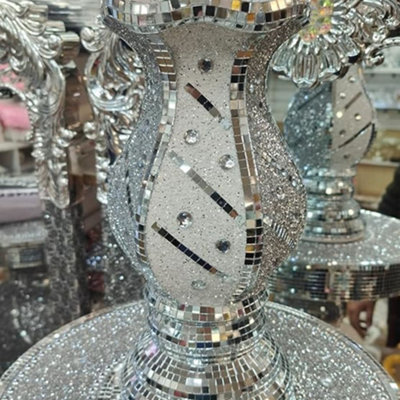 Biznest Silver Vase For Flowers Handmade Sparkled Glass Crushed Diamond Display Gift Present Style Glitter Vase Decorative (30Cm) from B&Q
