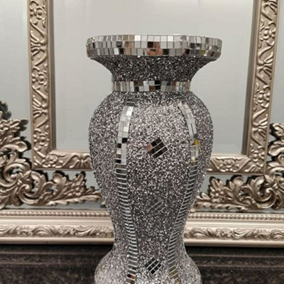 Biznest Luxury Crushed Diamond Flower Vase Ceramic Pot Centerpiece Mirror Effect Bling Home Decor Gift 30Cm (Border Designs) from B&Q