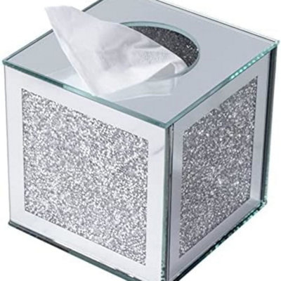 Biznest Cube Mirror Square Tissue Box Cover Holder Napkin Holder Bathroom Organizer from B&Q
