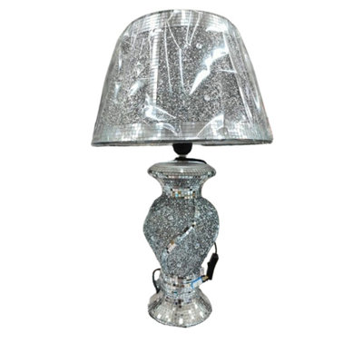 Biznest Silver Glitter Crushed Diamond Table Lamp With Shade Spiral Design from B&Q