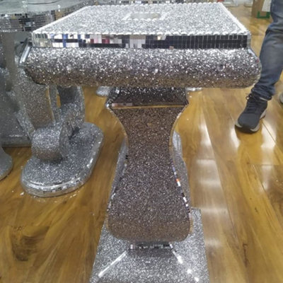 Biznest Glittered Venetian Mirrored Side Table For Your Bedroom And Living Room Décor from B&Q
