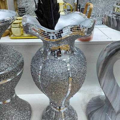 Biznest Crushed Diamond Ceramic Silver Vase With Dual Design Decoration Ornament from B&Q