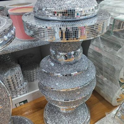 Biznest Glittered Venetian Mirrored Side Table With Tree Base Vase from B&Q